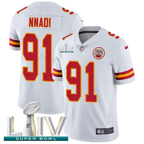 Kansas City Chiefs Nike #91 Derrick Nnadi White Super Bowl LIV 2020 Men Stitched NFL Vapor Untouchable Limited Jersey
